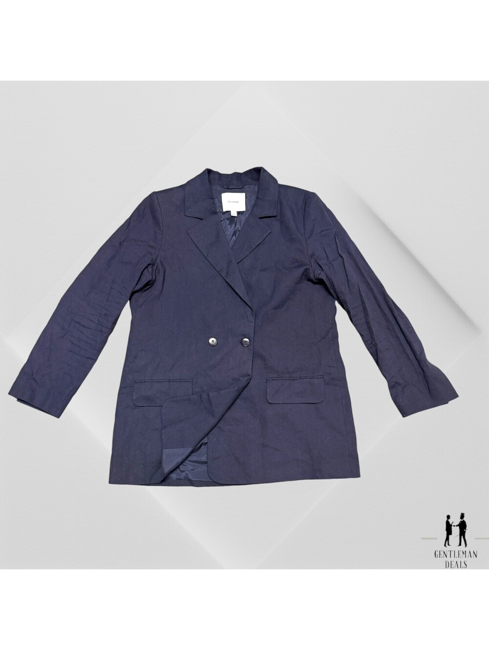 Cuyana Navy Linen Blend Blazer Size L Large Blue Navy Double Breasted